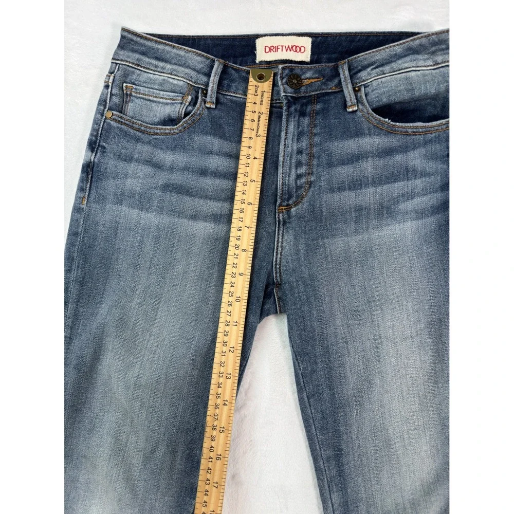 Driftwood Colette Straight Leg Jeans Blue Embroidered Hem W27 L26 Medium Wash